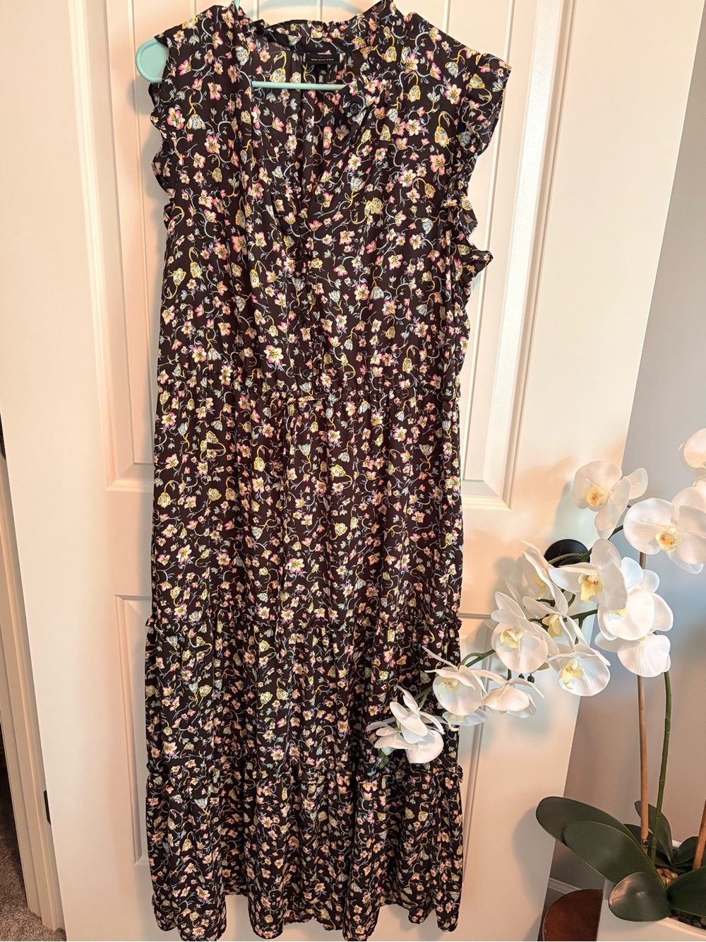 Who What Wear Floral Tiered Ruffle Maxi Dress Black XL